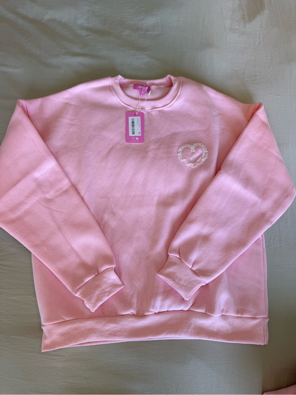 Edikted Pastel Pink Crewneck Sweater with Lace Heart